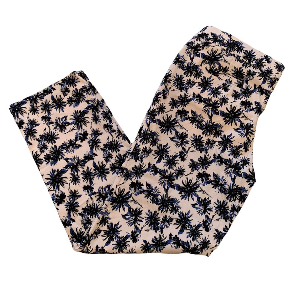 12 Briggs Women's Pull On Stretch Skinny Pants White with Blue Floral